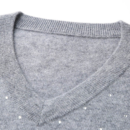 COMOBOCA 100% Cashmere Women's Sweater with Crystal Embellishments