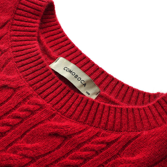 COMOBOCA 100% Cashmere Women's Cable Round Neck Knit Sweater