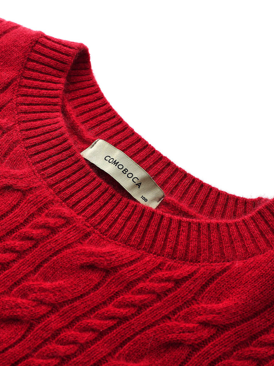 COMOBOCA 100% Cashmere Women's Cable Round Neck Knit Sweater