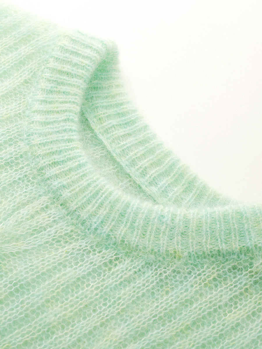 COMOBOCA Women's Mohair Cable Knit Round Neck Sweater