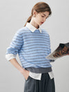 COMOBOCA 100% Cashmere Women's Striped Round Neck Knit Sweater