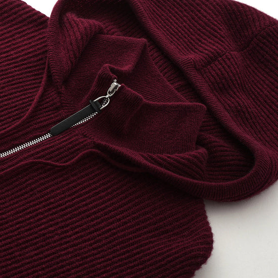 COMOBOCA 100% Cashmere Women's Ribbed Knit Hoodie