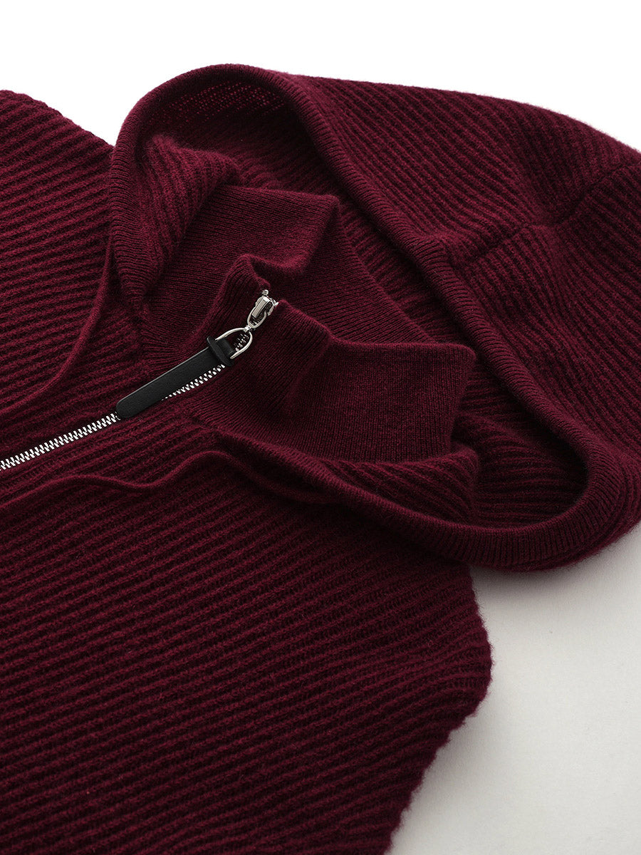 COMOBOCA 100% Cashmere Women's Ribbed Knit Hoodie