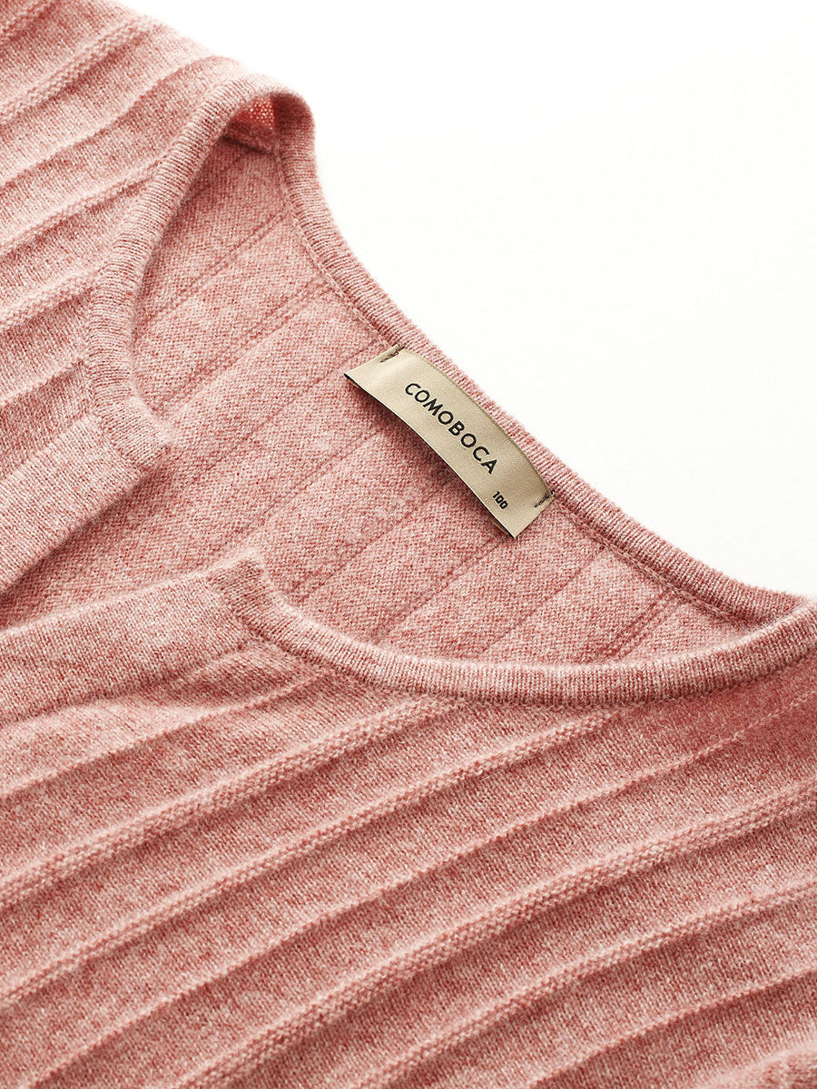 COMOBOCA 100% Cashmere Women's Ribbed Faux Knit Cardigan Sweater