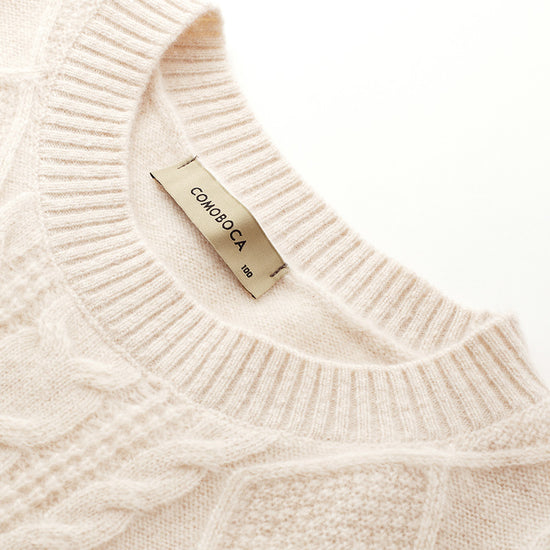 COMOBOCA 100% Cashmere Women's Cable Round Neck Knit Sweater