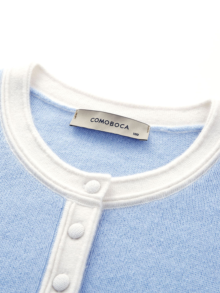 COMOBOCA 100% Cashmere Women's Contrast Trim Button Front Sweater
