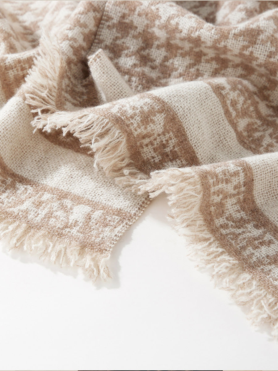 COMOBOCA 100% Cashmere Houndstooth Patterned Scarf