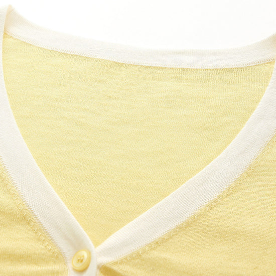 COMOBOCA Women's Ribbed V-neck Cardigan with White Trim