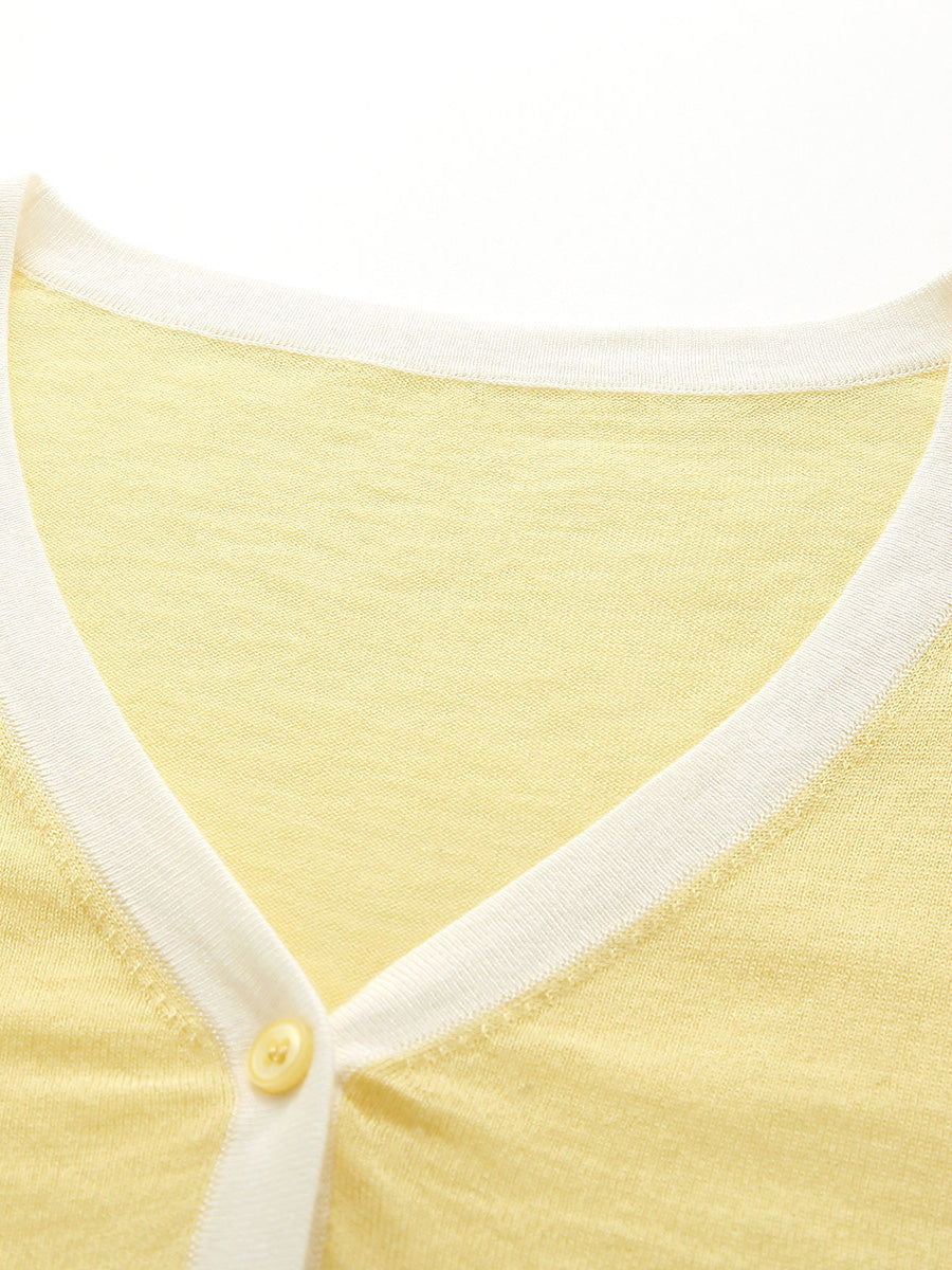 COMOBOCA Women's Ribbed V-neck Cardigan with White Trim