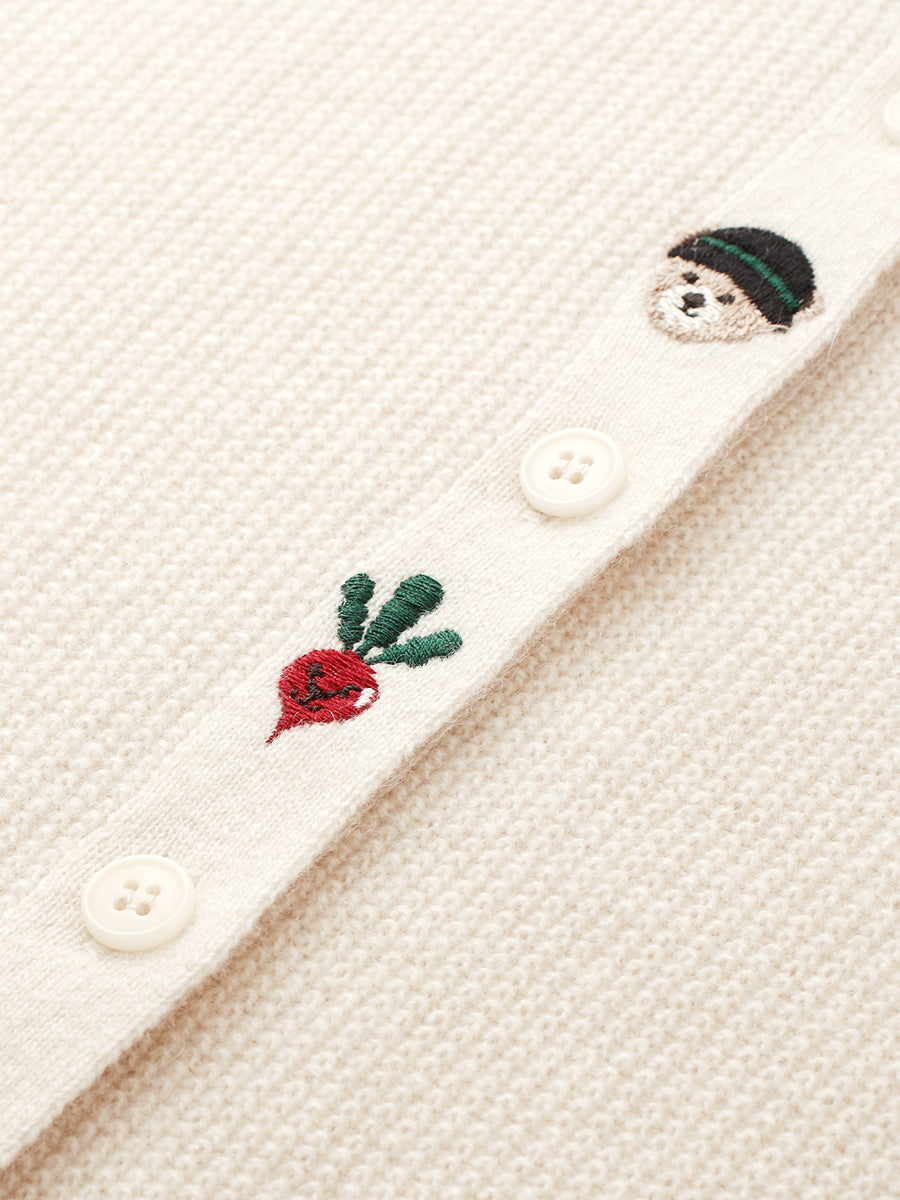 COMOBOCA 100% Cashmere Women's Embroidered Button-Front Cardigan