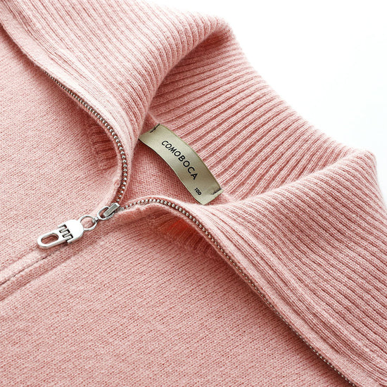 COMOBOCA 100% Cashmere Women's Half Zip Mock Neck Knit Sweater