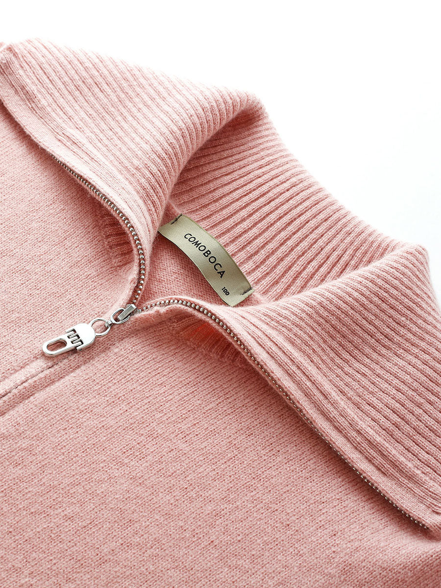 COMOBOCA 100% Cashmere Women's Half Zip Mock Neck Knit Sweater