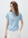COMOBOCA Light Blue Women's Side Ruched Mock Neck Knit T-Shirt