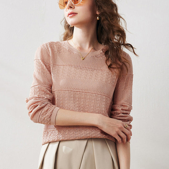 COMOBOCA Light Pink Women's Stylish Textured Knit Sweater