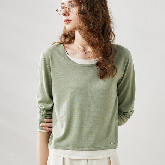 COMOBOCA Women's Layered Round Neck Knit Sweater