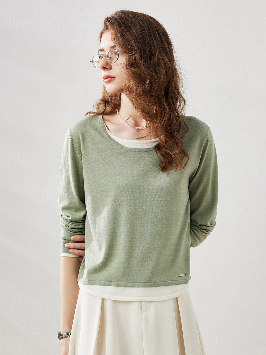 COMOBOCA Women's Layered Round Neck Knit Sweater