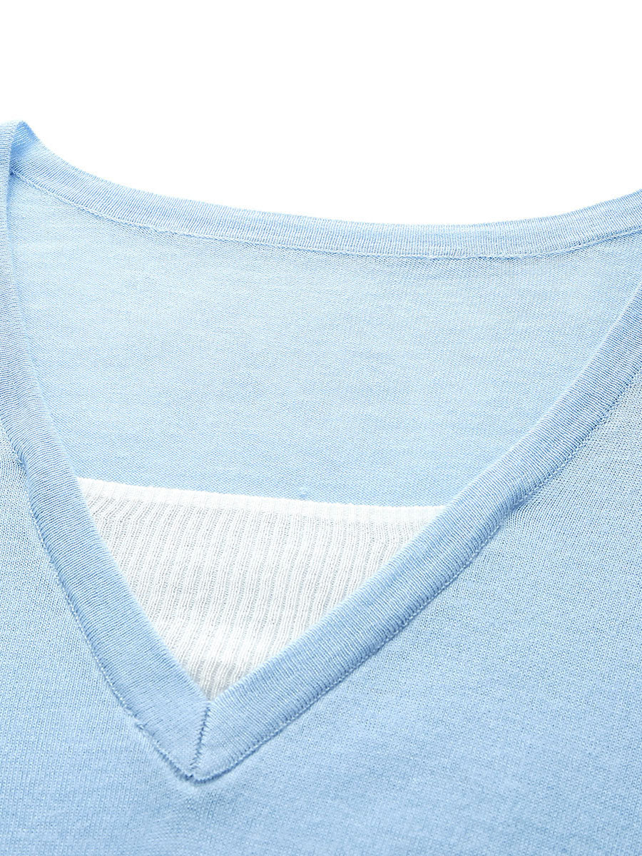 COMOBOCA Women's V-Neck Layered Knit Sweater