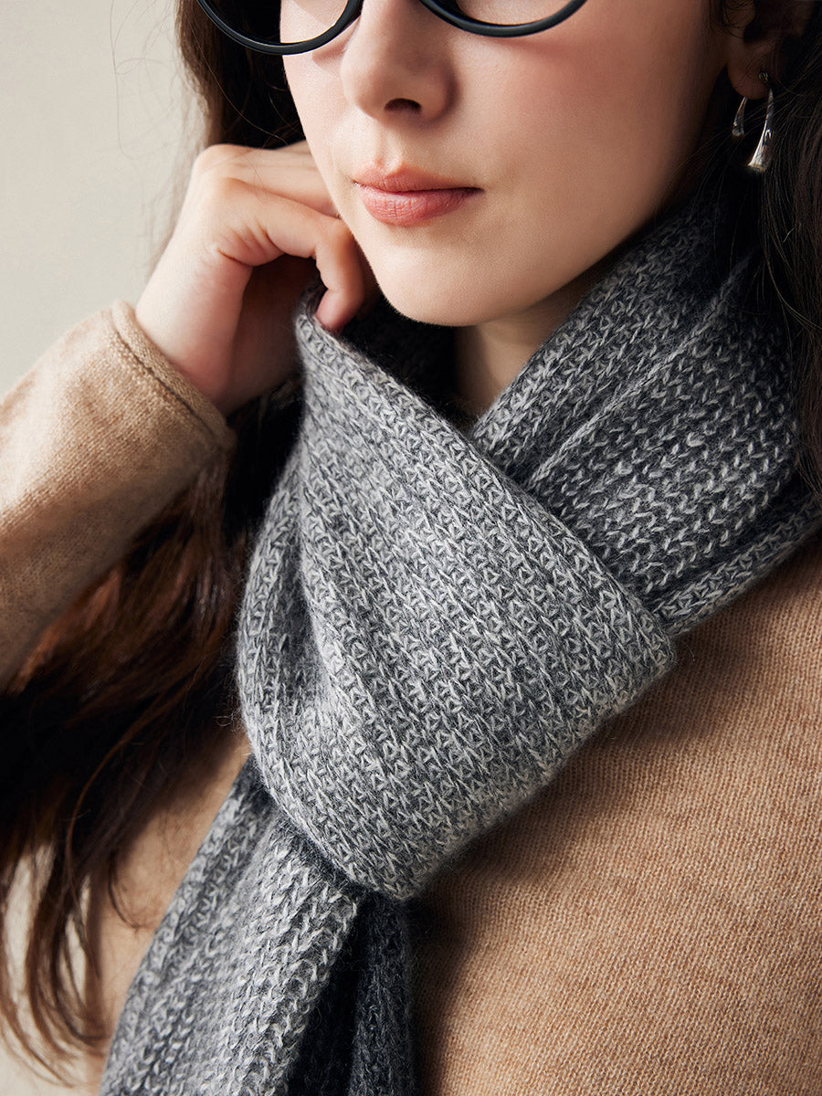 COMOBOCA Gray 100% Cashmere Chunky Knit Color Block Scarf