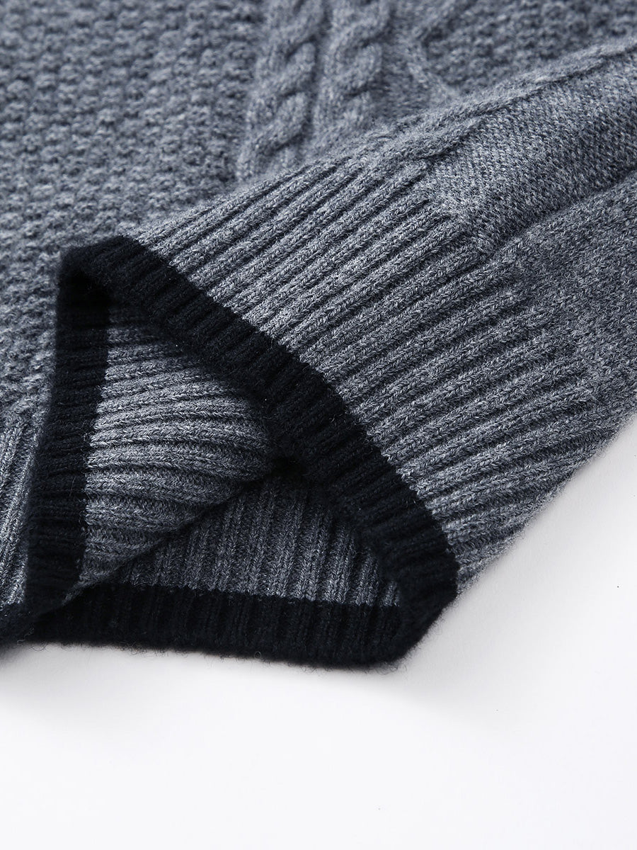 COMOBOCA 100% Wool Women's Cable Knit Sweater with Bow Collar