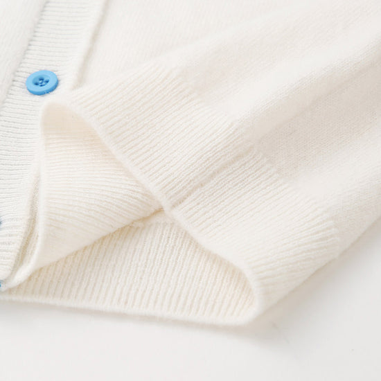 COMOBOCA 100% Wool Kids' Color Contrast Cuff Button Up Cardigan