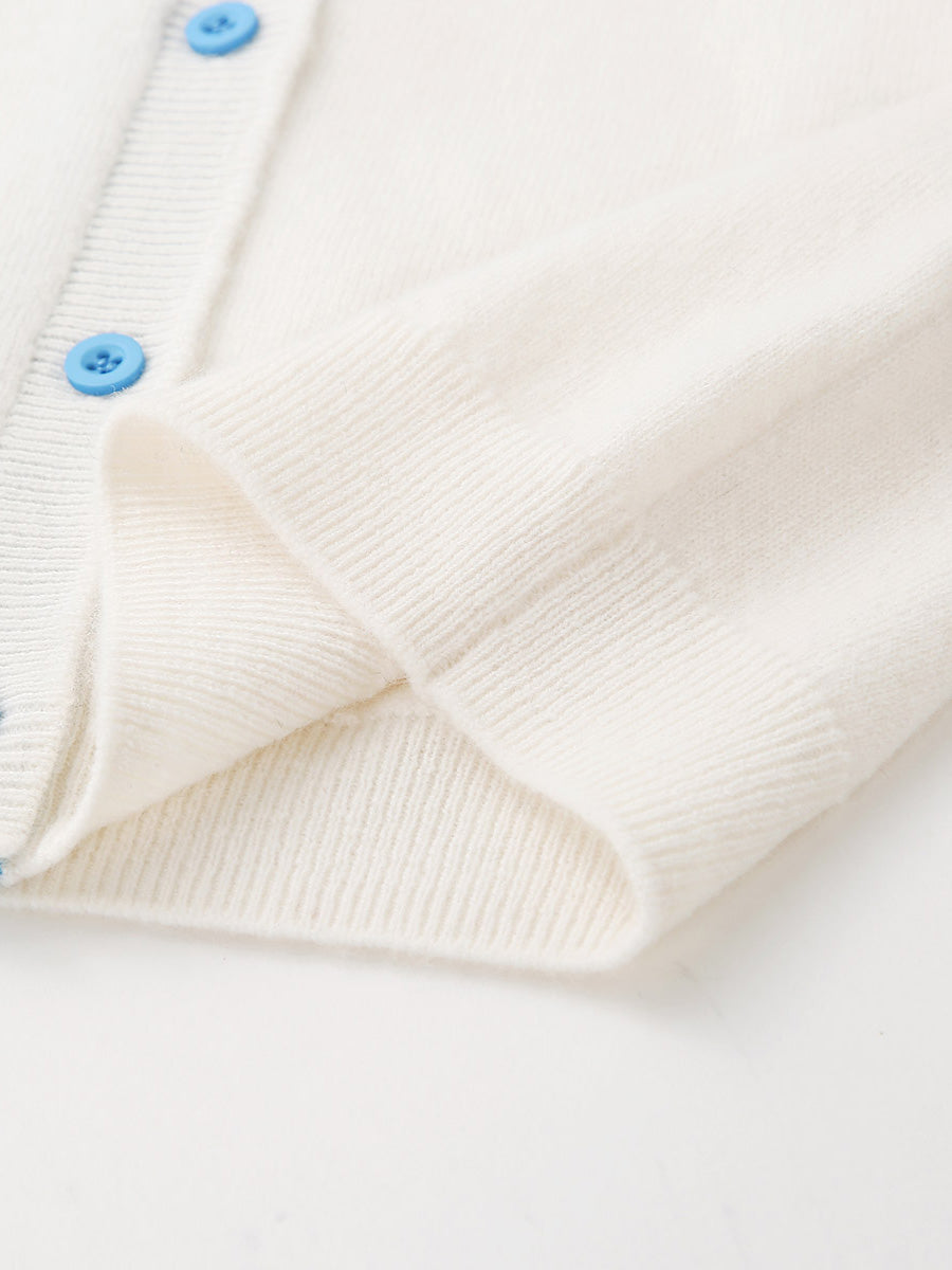 COMOBOCA 100% Wool Kids' Color Contrast Cuff Button Up Cardigan