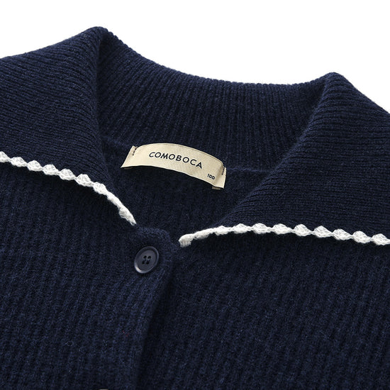 COMOBOCA 100% Cashmere Women's Contrast Trimmed Collared Knit Cardigan