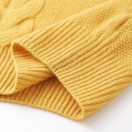 COMOBOCA 100% Cashmere Women's Cable Knit V-Neck Sweater