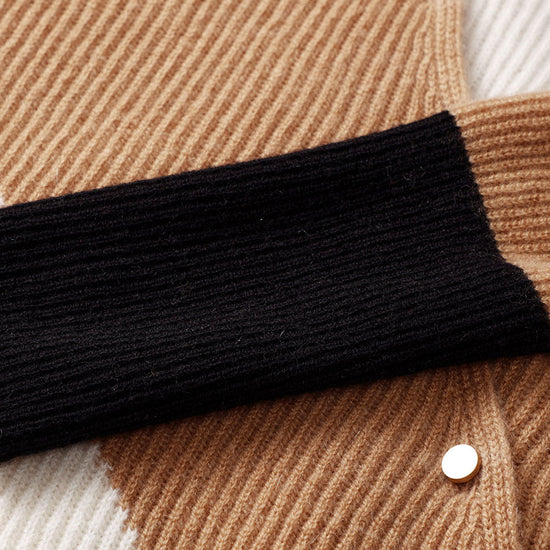 COMOBOCA 100% Cashmere Women's V-Neck Color Block Faux Sweater