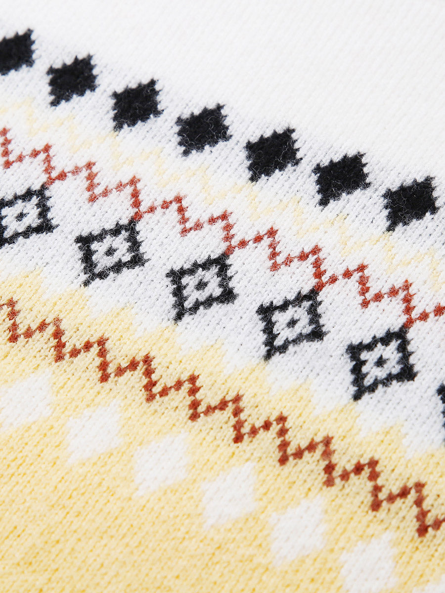 COMOBOCA 100% Wool Kids' Mock Neck Jacquard Sweater