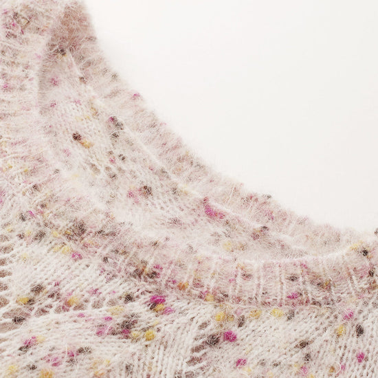 COMOBOCA Women's Speckled Lace Knit Round Neck Sweater