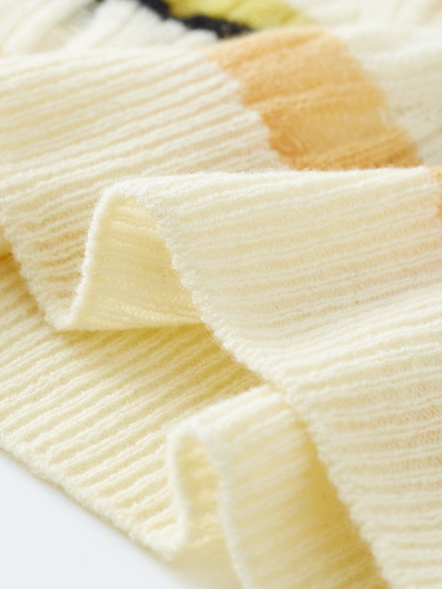 COMOBOCA 100% Cashmere Women's Striped V-Neck Knit Sweater