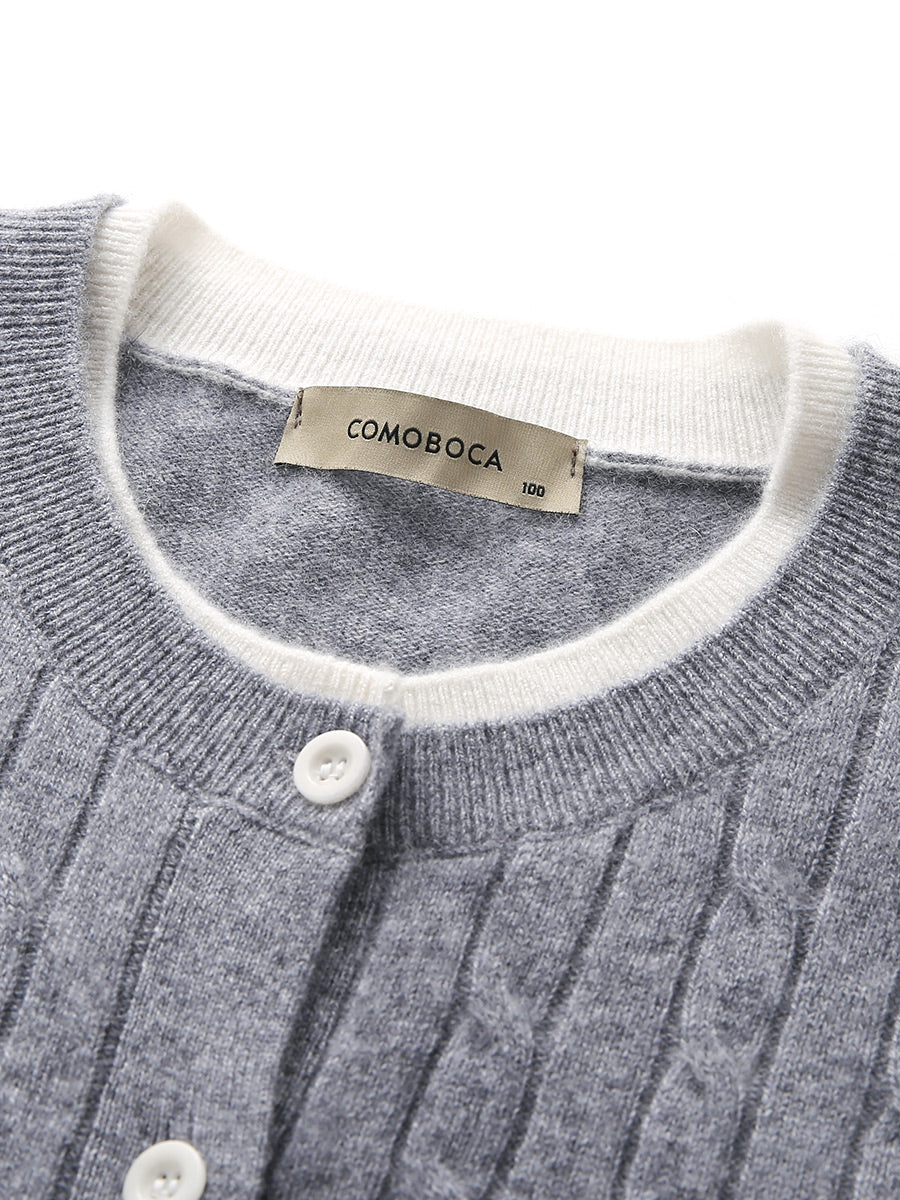 COMOBOCA 100% Cashmere Women's Cable Knit Button Front Cardigan
