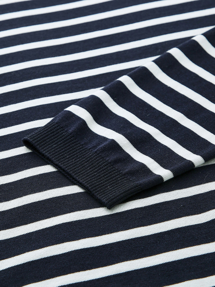 COMOBOCA Women's Striped Heart Embroidered Cotton Silk Sweater