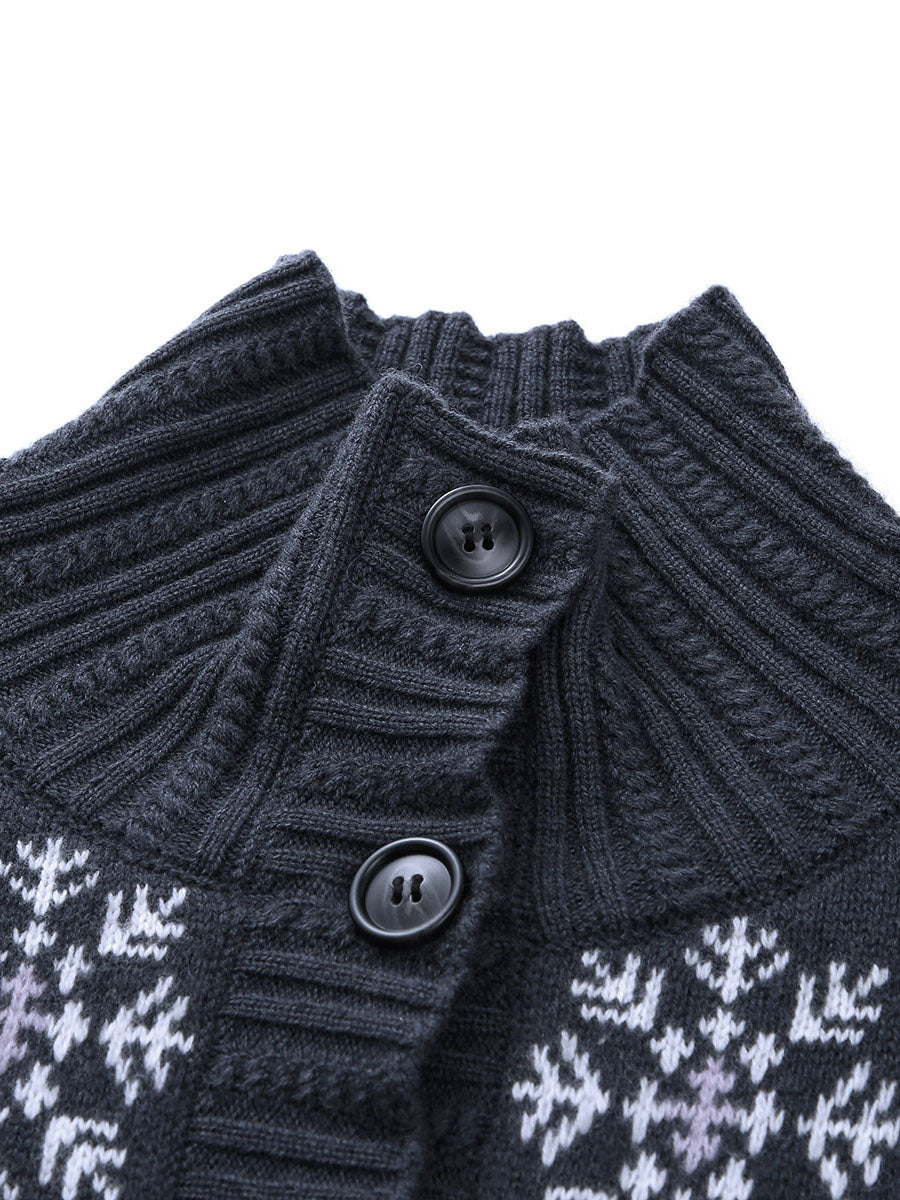 COMOBOCA 100% Wool Women's Reindeer Knit Cardigan