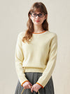 COMOBOCA Light Yellow 100% Wool Women's Contrast Trim Knit Sweater
