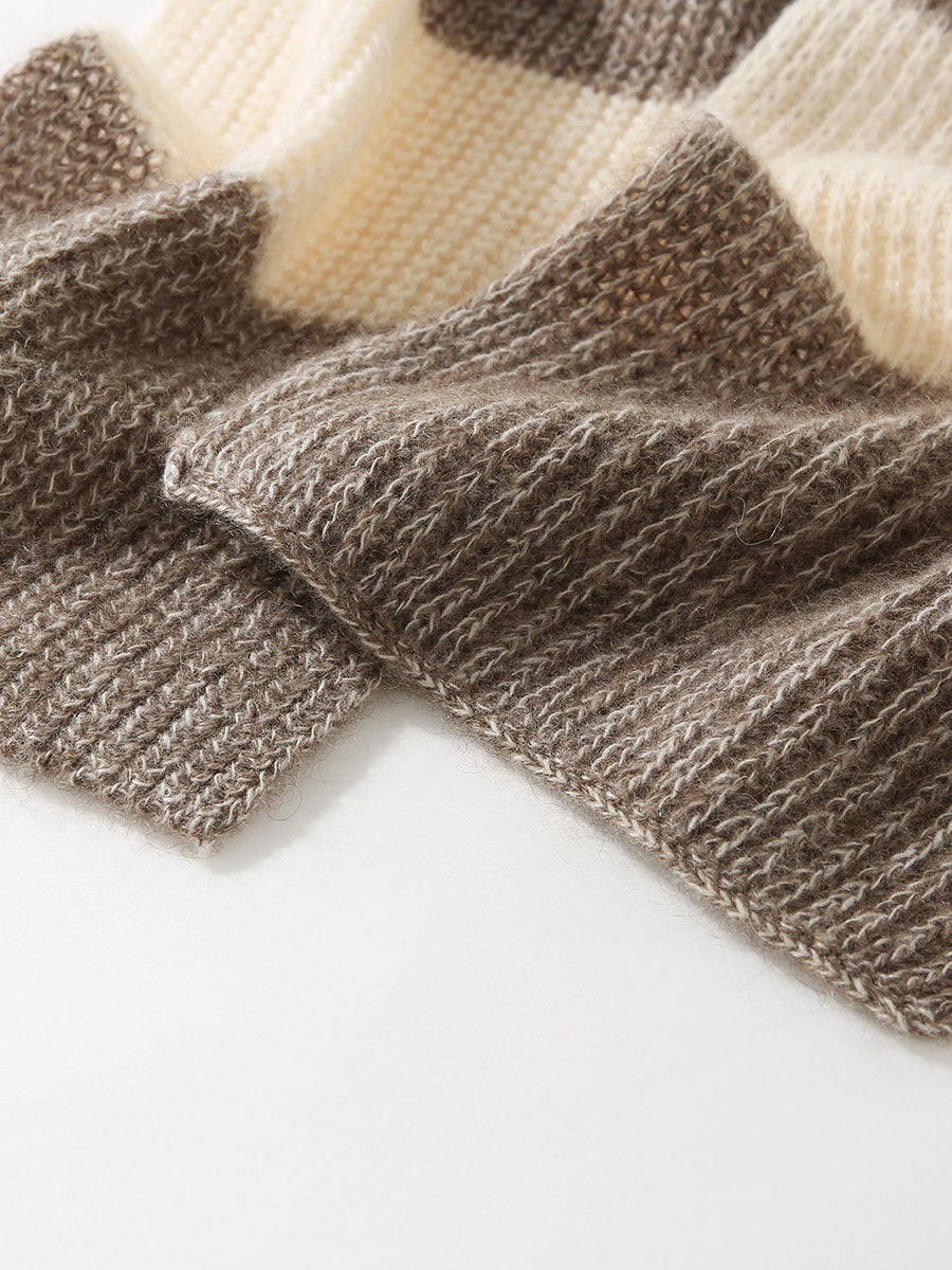 COMOBOCA 100% Cashmere Chunky Knit Color Block Scarf