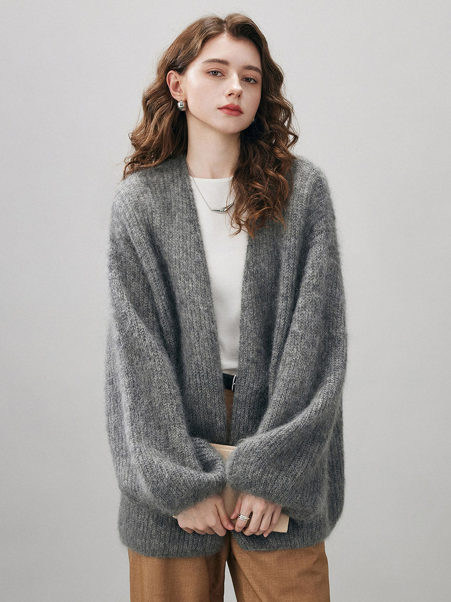 COMOBOCA Women's Mohair Fluffy Open Front Cardigan