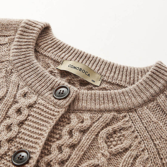 COMOBOCA 100% Wool Women's Cable Knit Button Cardigan