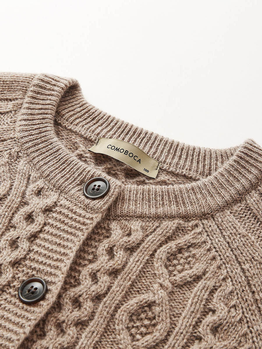 COMOBOCA 100% Wool Women's Cable Knit Button Cardigan