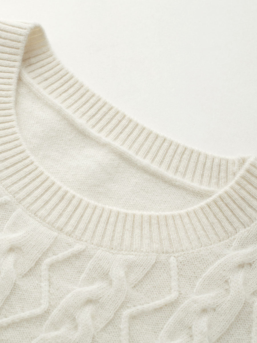 COMOBOCA 100% Wool Kids' Cable Knit Round Neck Sweater