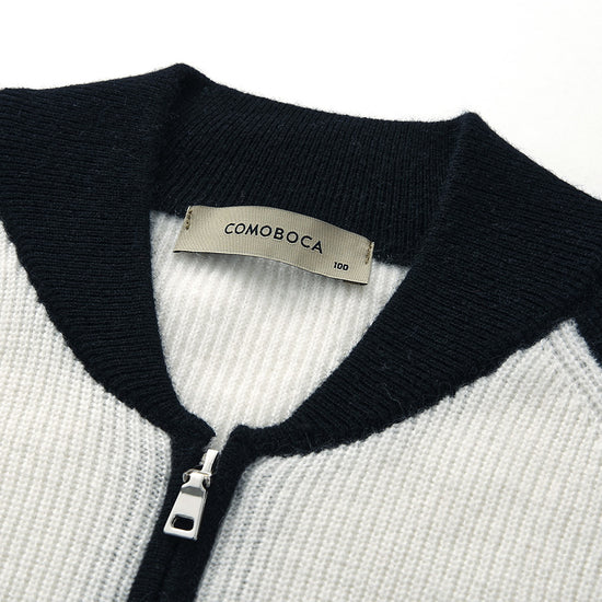 COMOBOCA 100% Cashmere Women's Color Block Knit Baseball Jacket