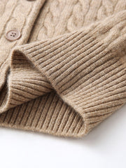 COMOBOCA 100% Cashmere Women's Cable Knit Hooded Cardigan