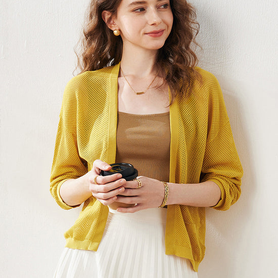 COMOBOCA Women's Open Front Mesh Knit Cardigan