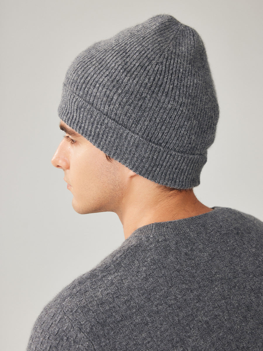 COMOBOCA 100% Wool Men's Ribbed Knit Beanie