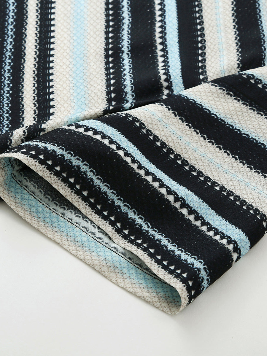 COMOBOCA Women's Striped Woven Ribbed T-Shirt