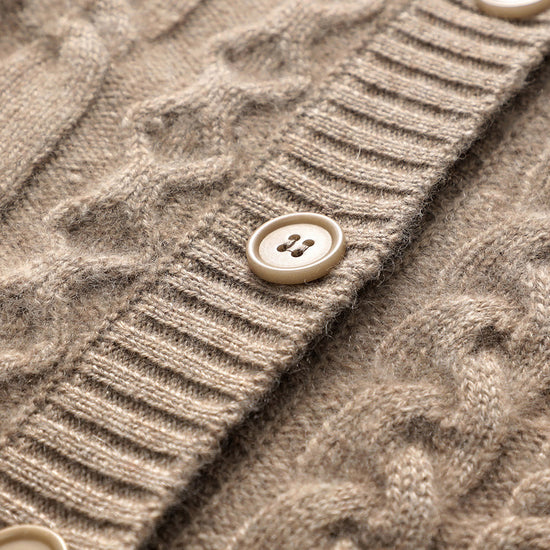 COMOBOCA 100% Cashmere Luxurious Cable Knit Hooded Cardigan