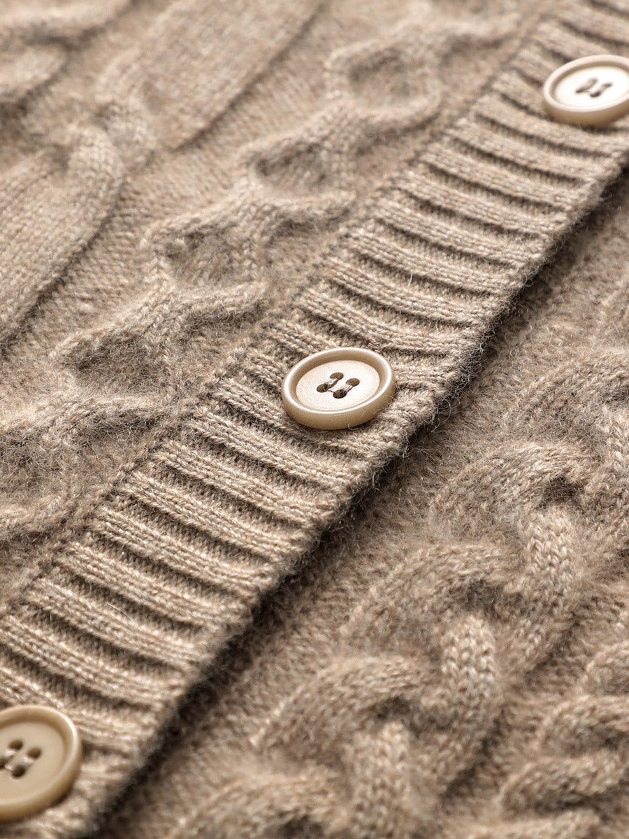 COMOBOCA 100% Cashmere Luxurious Cable Knit Hooded Cardigan