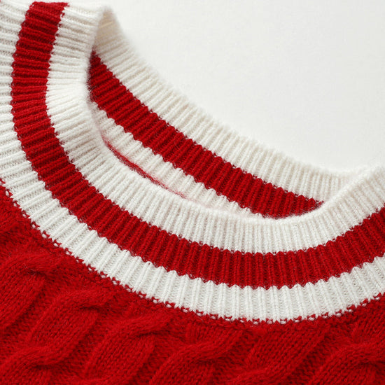 COMOBOCA 100% Wool Kids' Cable Knit Round Neck Sweater