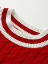 COMOBOCA 100% Wool Kids' Cable Knit Round Neck Sweater