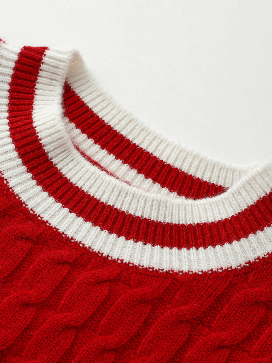 COMOBOCA 100% Wool Kids' Cable Knit Round Neck Sweater